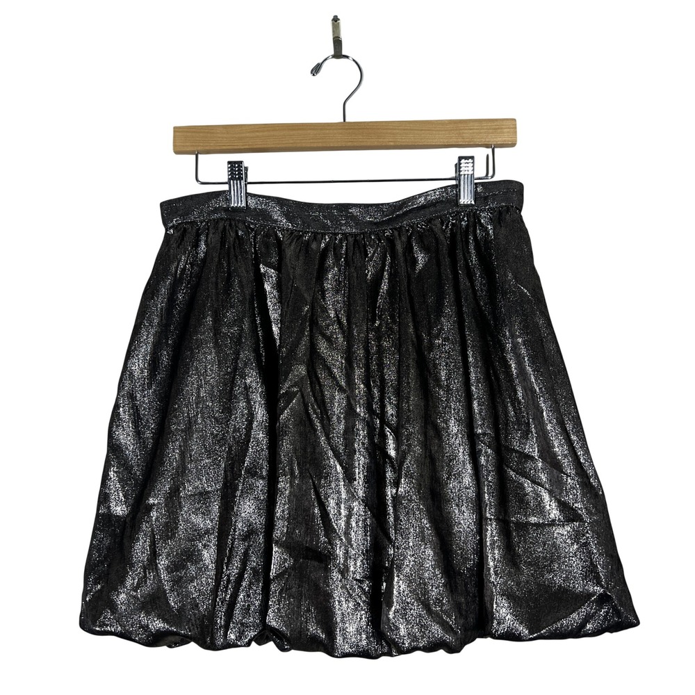 NWT Madewell NT386 Metallic Bubble Hem Mini Skirt Silver Party Glam Size 2